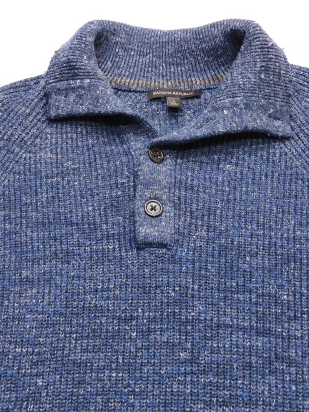 Banana Republic Blue Wool Linen Shawl Collar Sweater Large Preppy Heritage